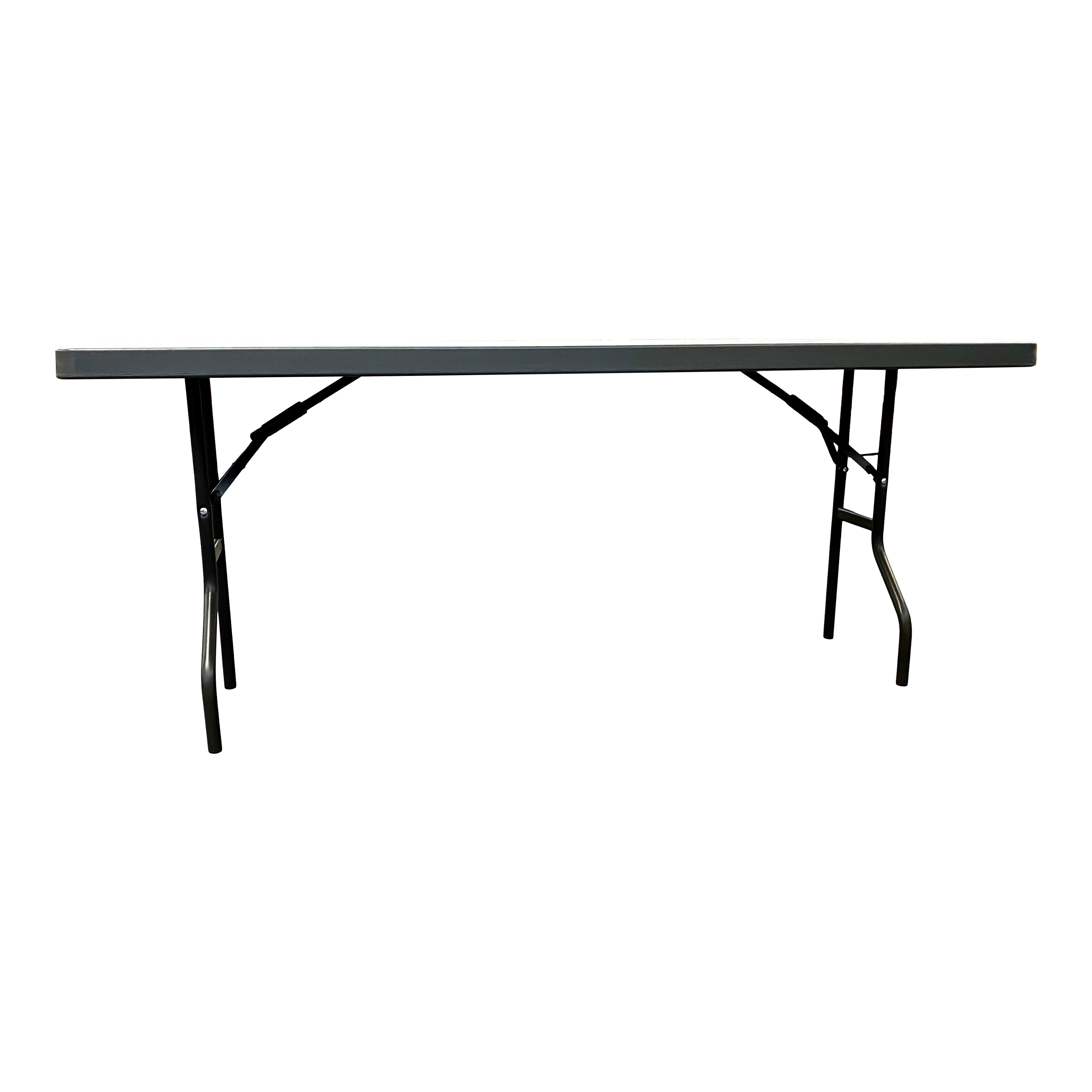 A charcoal six-foot utility folding table.