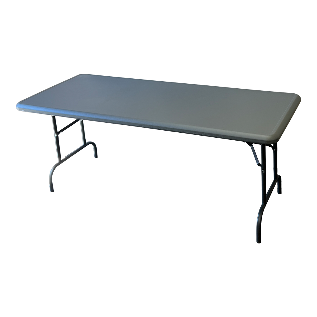 An overside view of a charcoal table. 