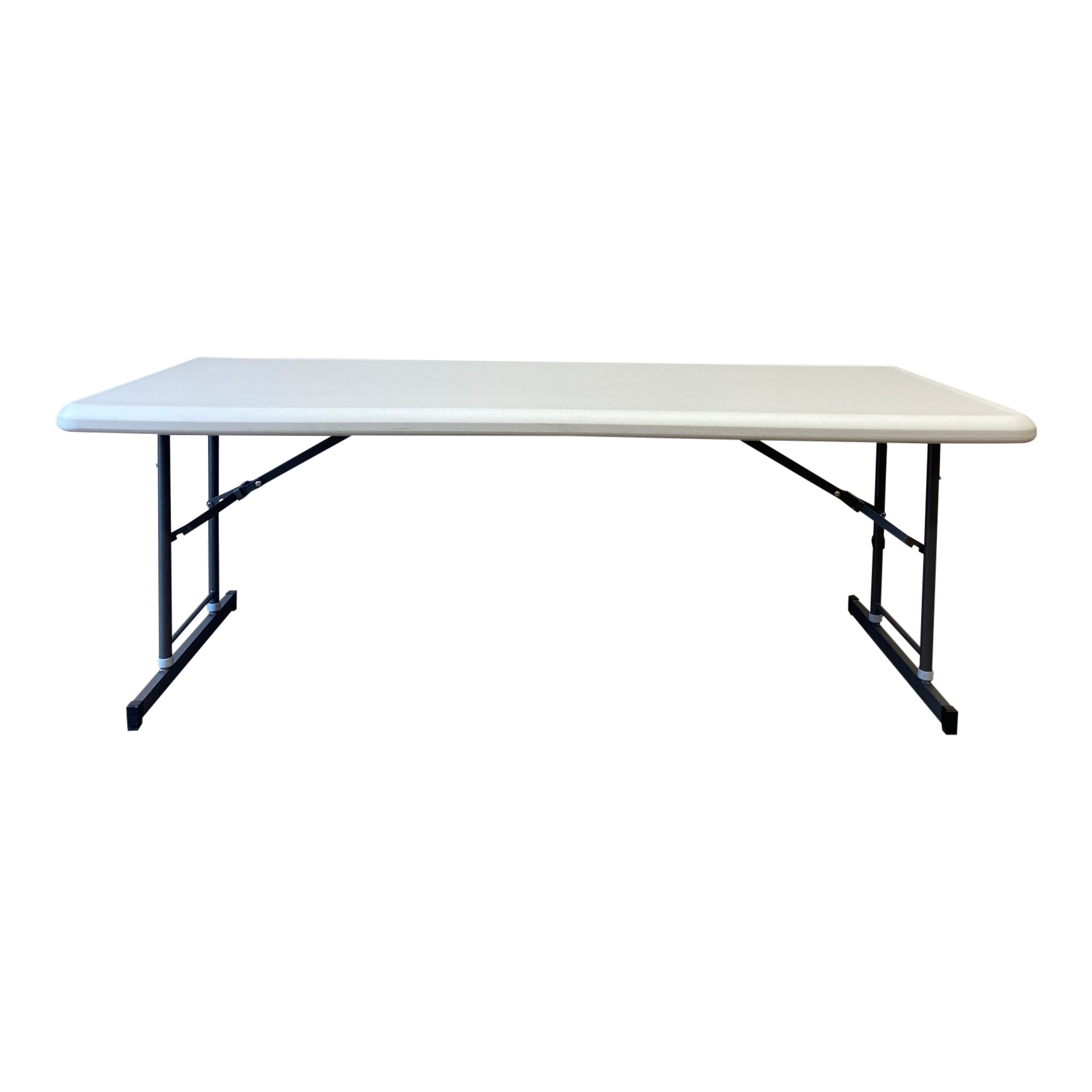 A platinum six-foot adjustable height folding table.