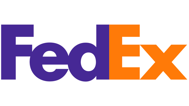 Blue and orange Fedex logo.