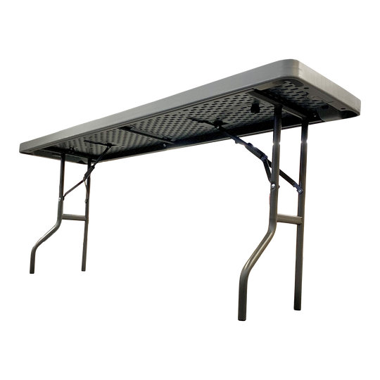 An underside view of a charcoal table. 