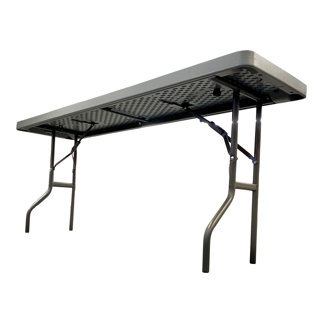 An underside view of a charcoal table. 