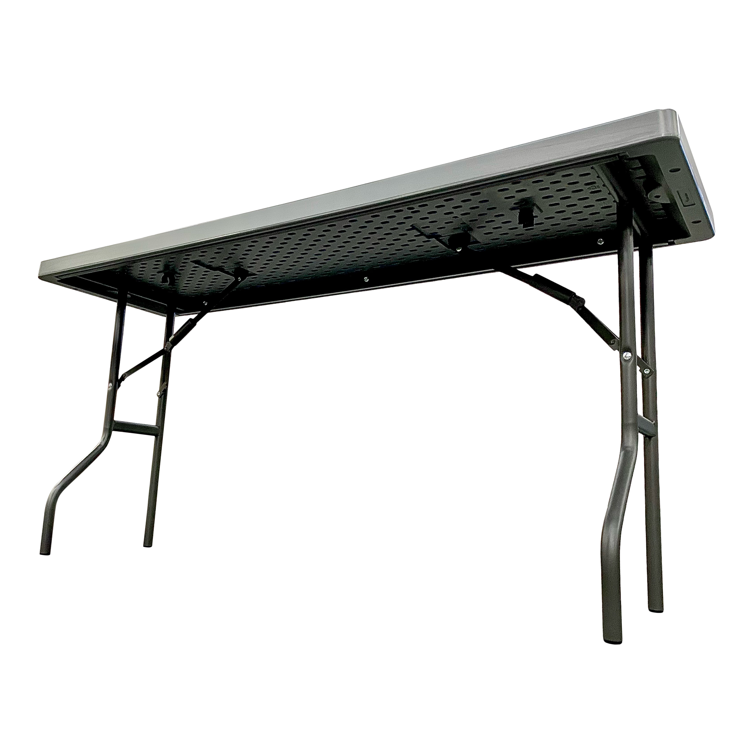 The underside view of a charcoal table. 