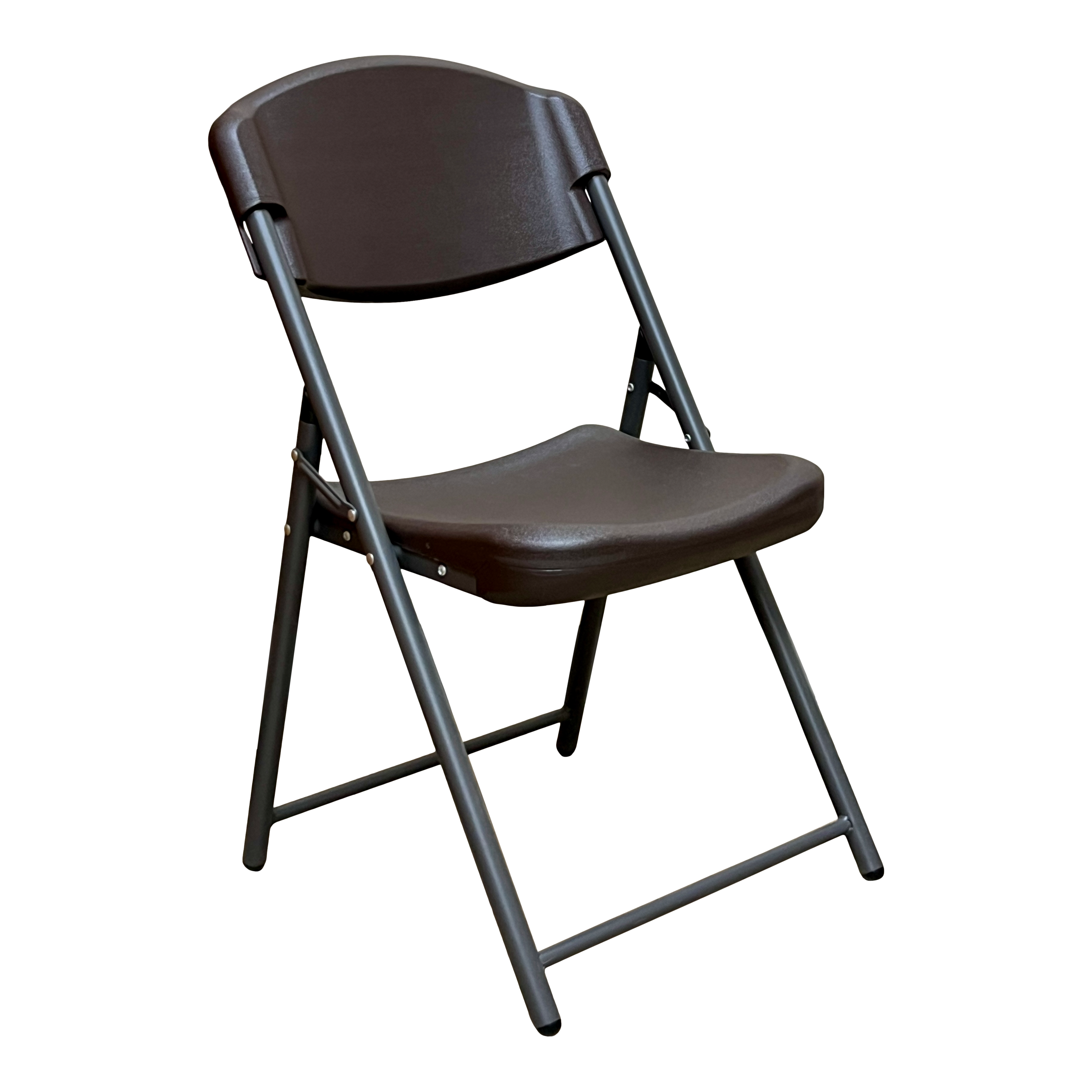 An espresso folding chair.