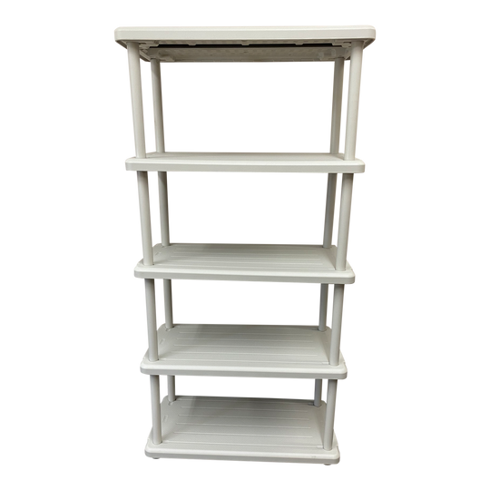 A platinum five-shelf open storage unit.