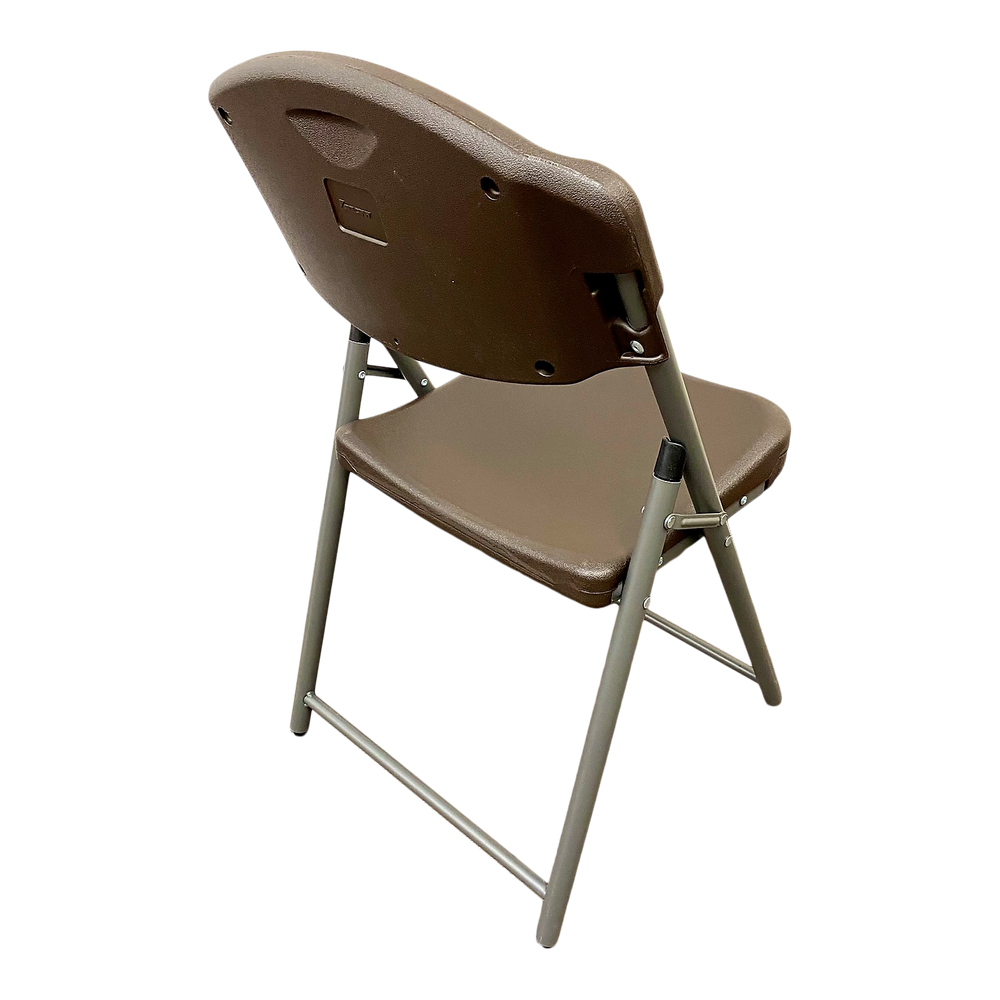 A backward facing espresso chair.