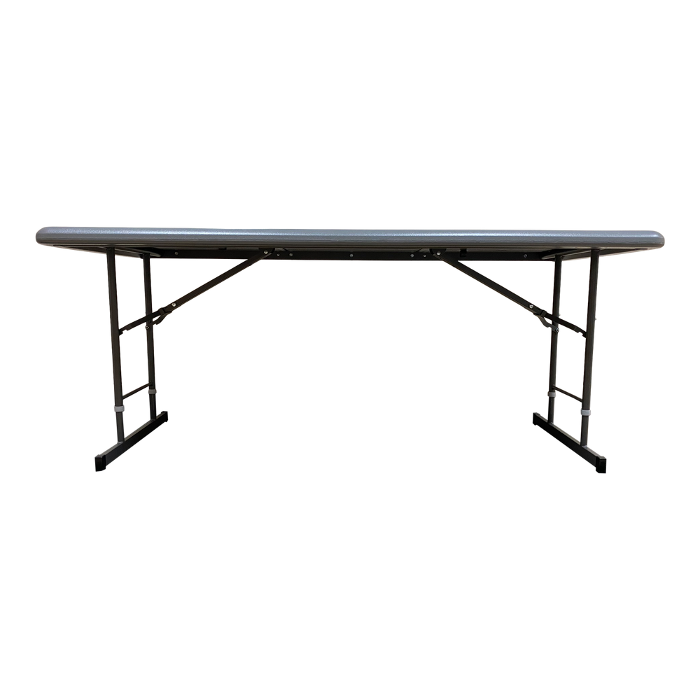 A sideways view of a charcoal table. 