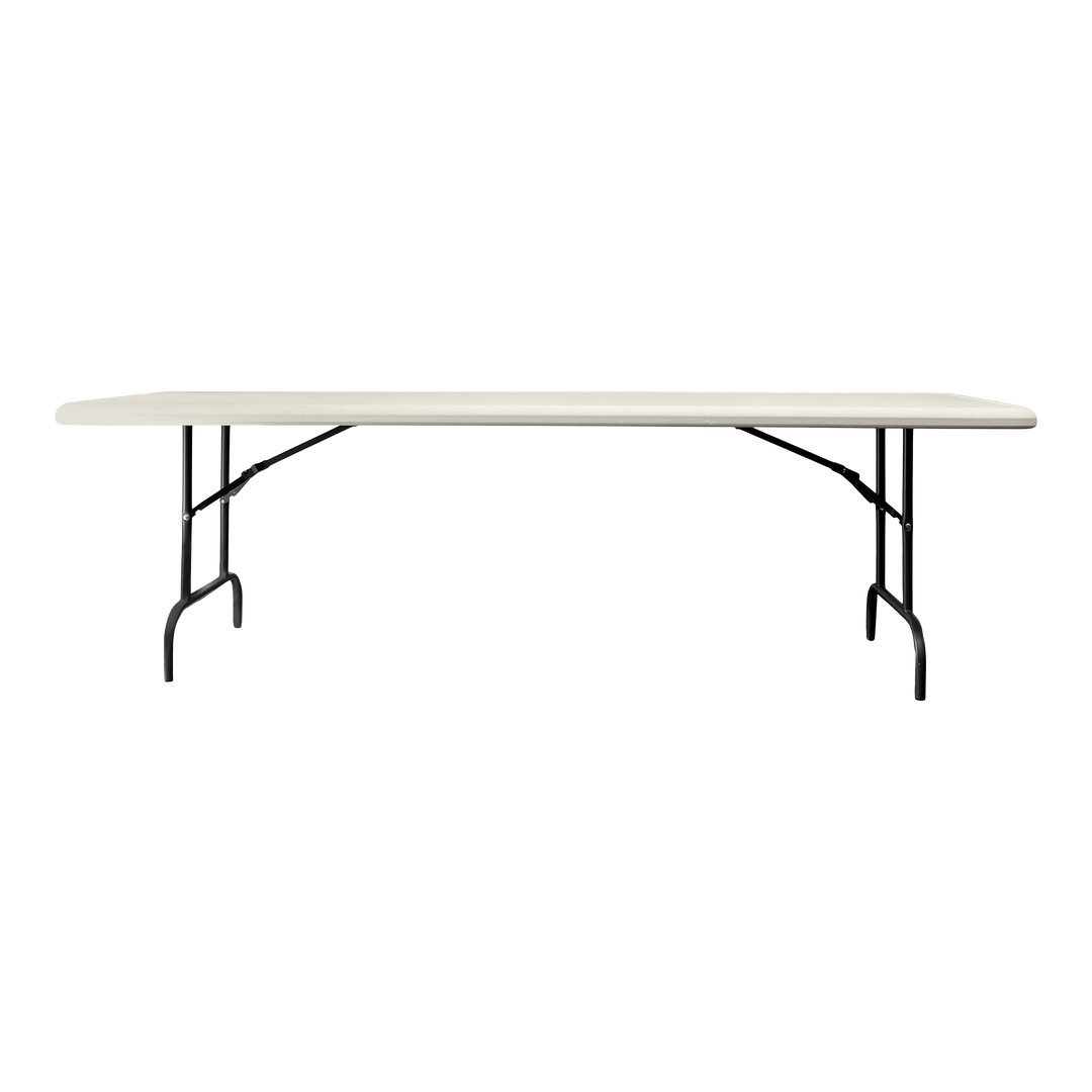 A picture of the side of a platinum folding table.