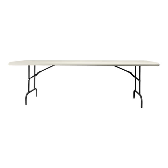 A picture of the side of a platinum folding table.