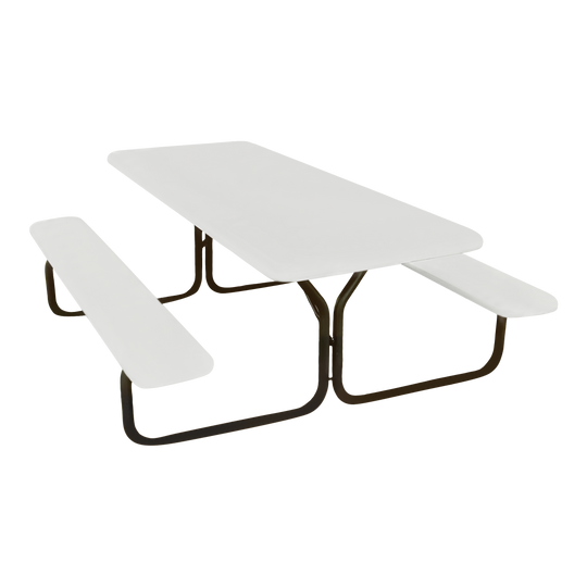 An overhead view of a platinum picnic table. 