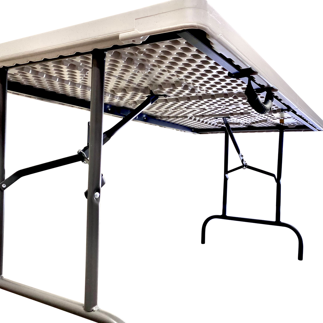 Underside view of a platinum table.
