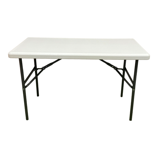 Platinum four-foot folding table open.