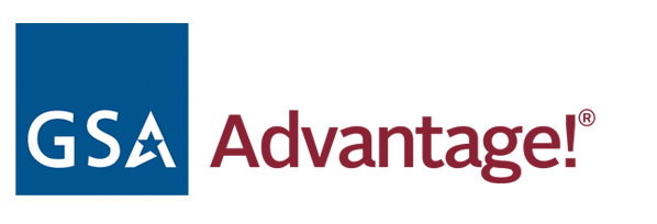 Blue, white, and red GSA Advantage logo.